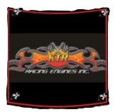 Logo for KTR Racing Engines Inc. featuring stylized flames and crossed checkered flags against a black background.