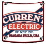 Logo for Current Electric of WNY Inc. in Niagara Falls, USA, featuring white, red, and blue text with a lightning bolt.