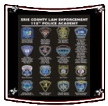 A poster for the 119th Erie County Law Enforcement Police Academy displaying a grid of sixteen different police badges.