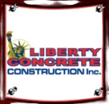 Logo for Liberty Concrete Construction Inc. featuring the Statue of Liberty icon on the left with red and blue text.