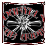 A logo with the red, arched text