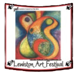 An abstract, colorful painting with curved shapes for the Lewiston Art Festival.
