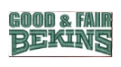 Text reading "GOOD & FAIR BEKINS" in a green, bold, slab-serif font on a white background.
