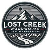 A black and white logo for lost creek woodworks