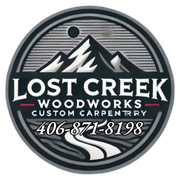 A black and white logo for lost creek woodworks