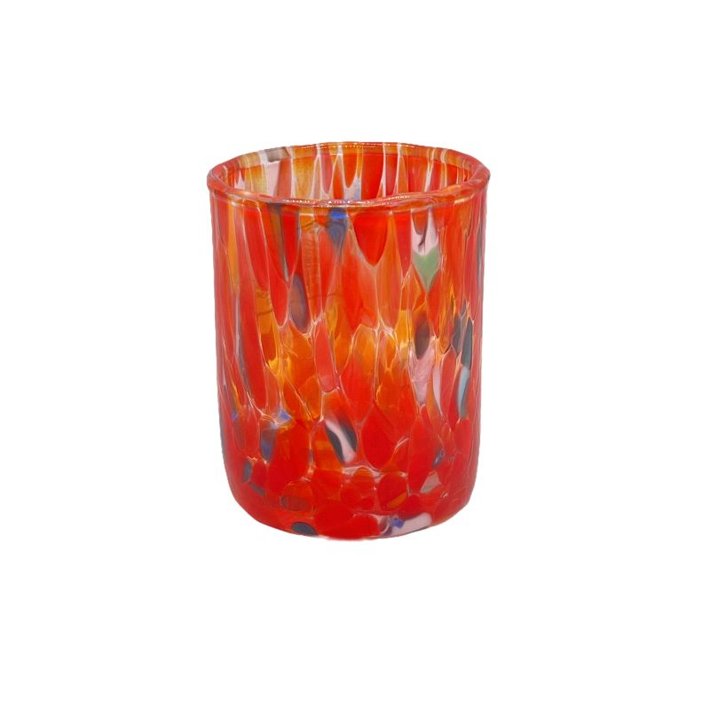 bicchiere in vetro soffiato di Murano rosso con venature