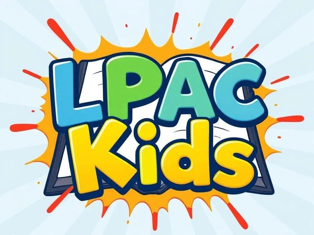 LPAC Kids logo with colorful text over an open book: 