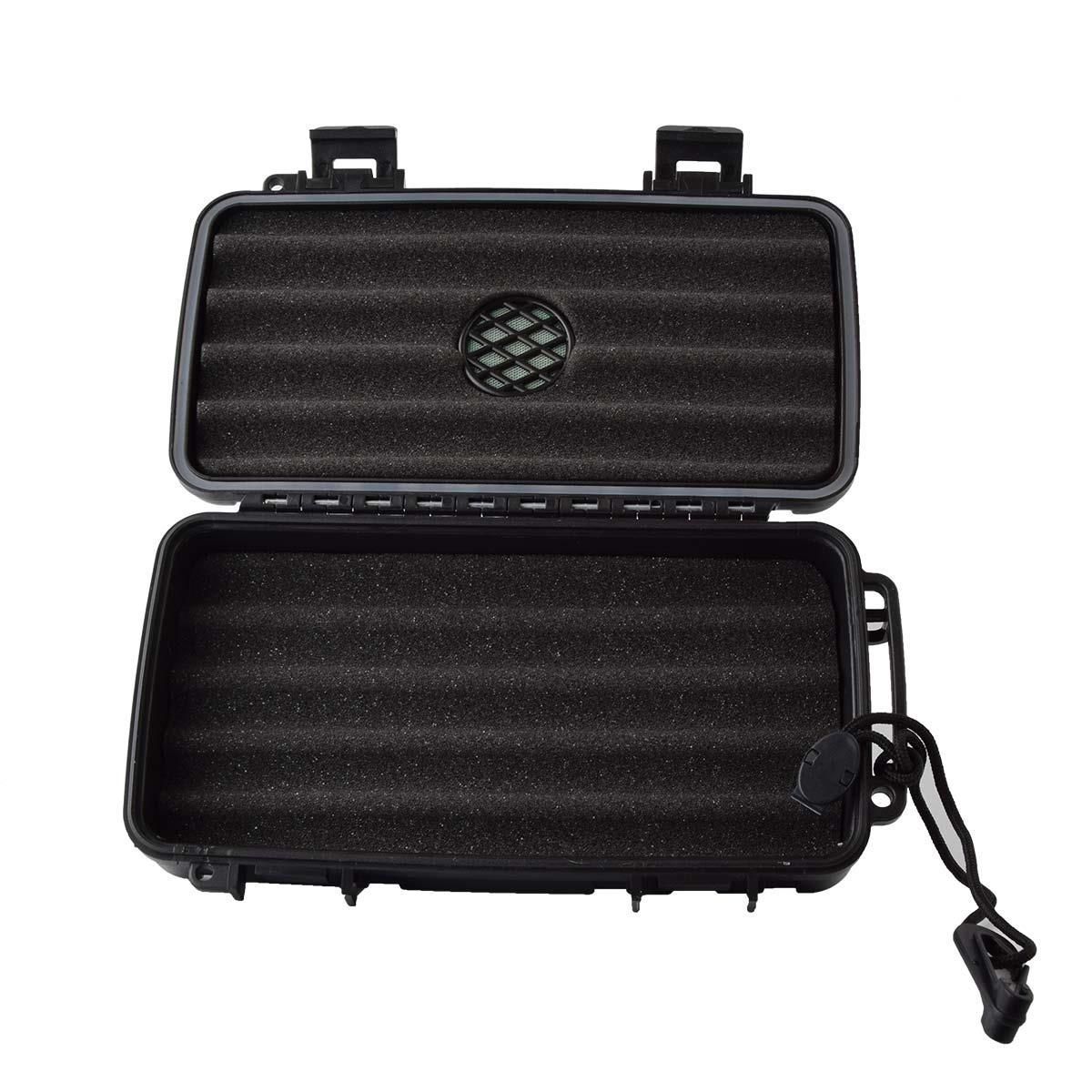 Zwarte waterdichte hoes met een bevestigingskoord. 