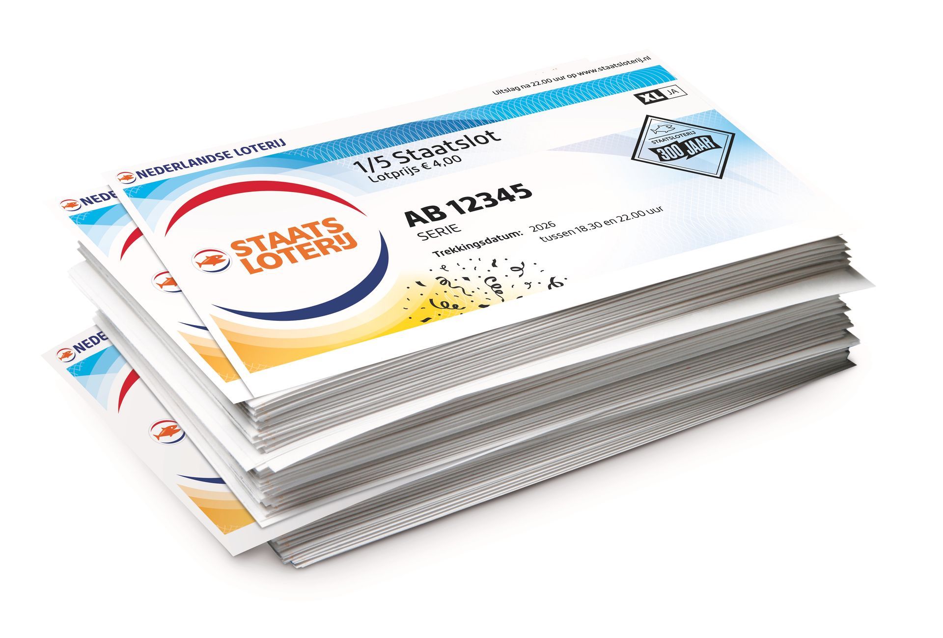 Stapel loten, met kleurrijke opdruk, inclusief logo en nummer 