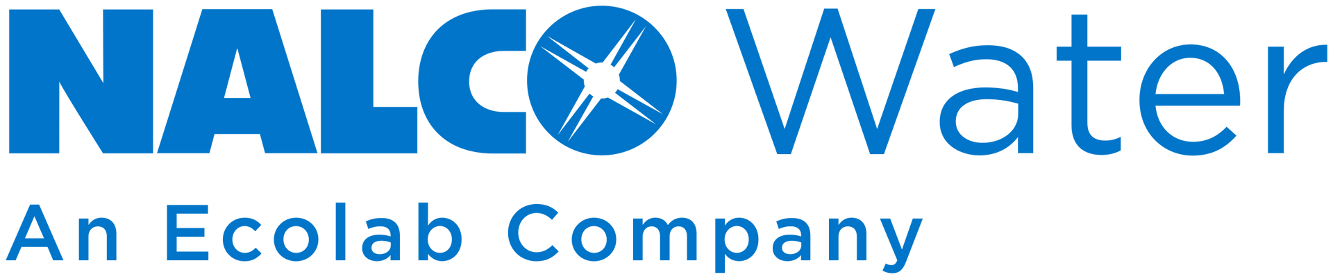NALCO Water logo, a blue wordmark with a circular design element; "An Ecolab Company" is underneath.