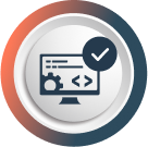 A computer screen with a check mark on it in a circle.