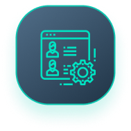 An icon of a web page with people and a gear.