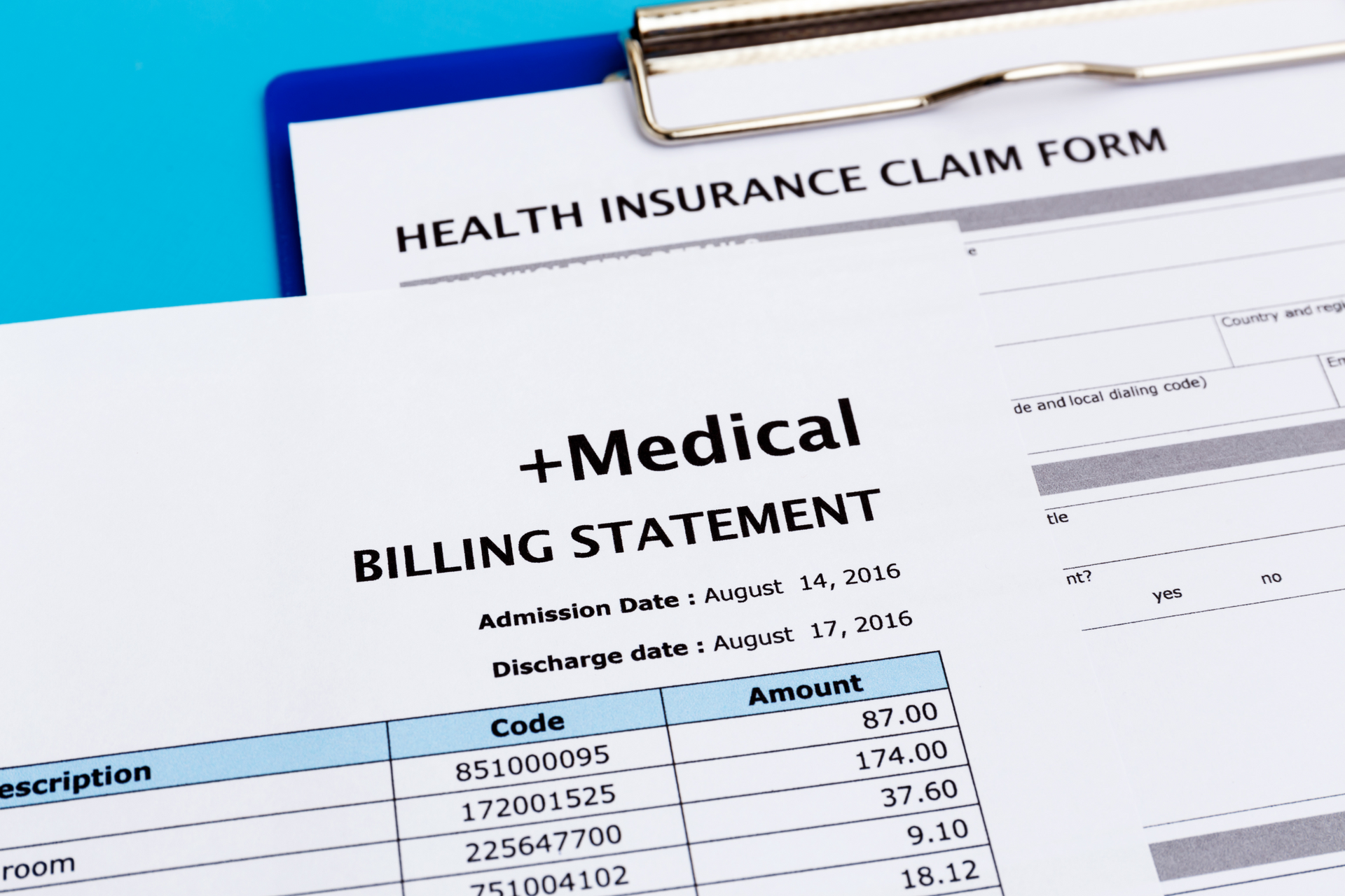 Medical billing statements and medical insurance forms