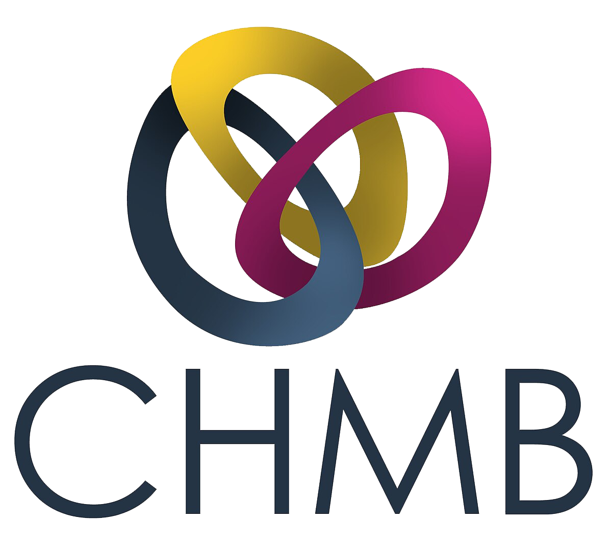 A black and white logo for chmb with a knot in the middle