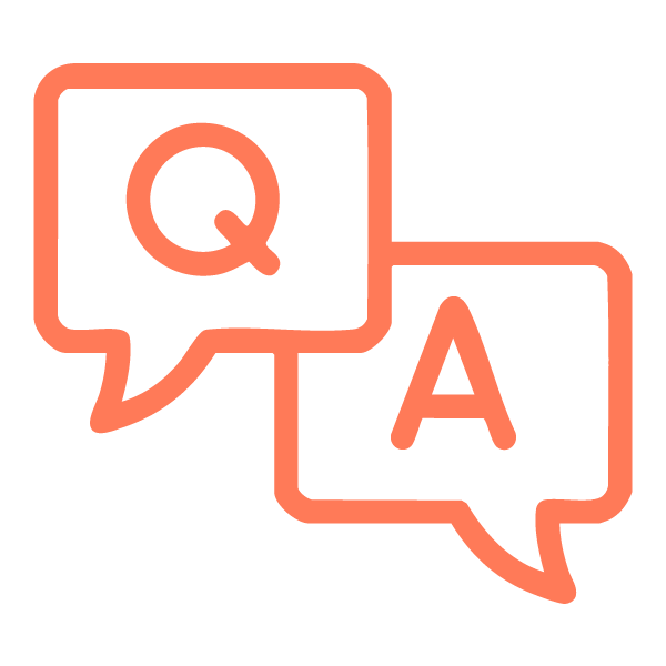 Two speech bubbles with the letters q and a on them.