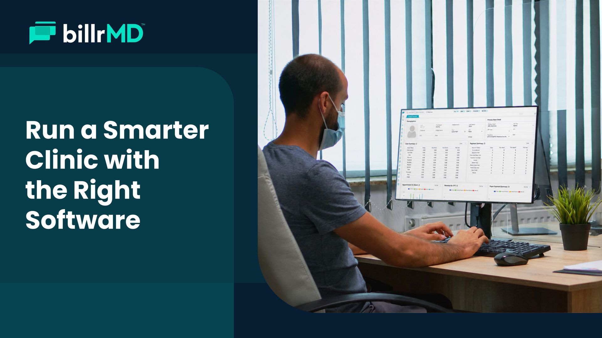 Clinic administrator using practice management software to manage scheduling and billing operations.
