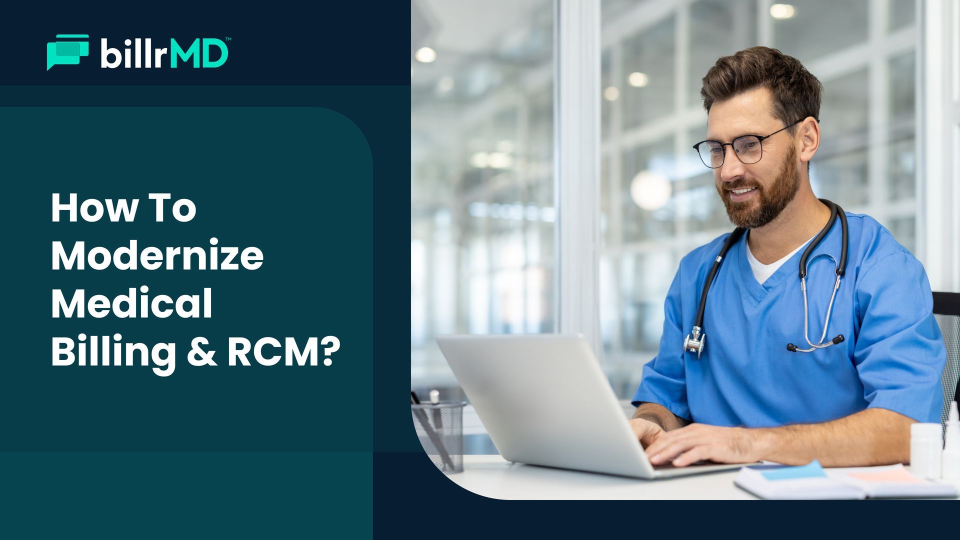 A relaxed healthcare provider using billrMD’s web-based RCM dashboard to manage clinic revenue and c