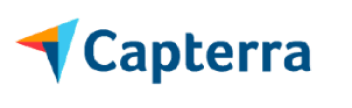 A blue and orange logo for capterra with an arrow pointing to the right.