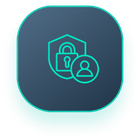 A blue icon with a padlock and a person in a circle.