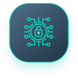 A blue icon with a lock in the middle of a circuit board.