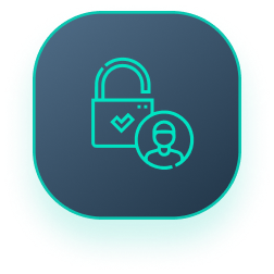 A blue icon with a padlock and a person in a circle.