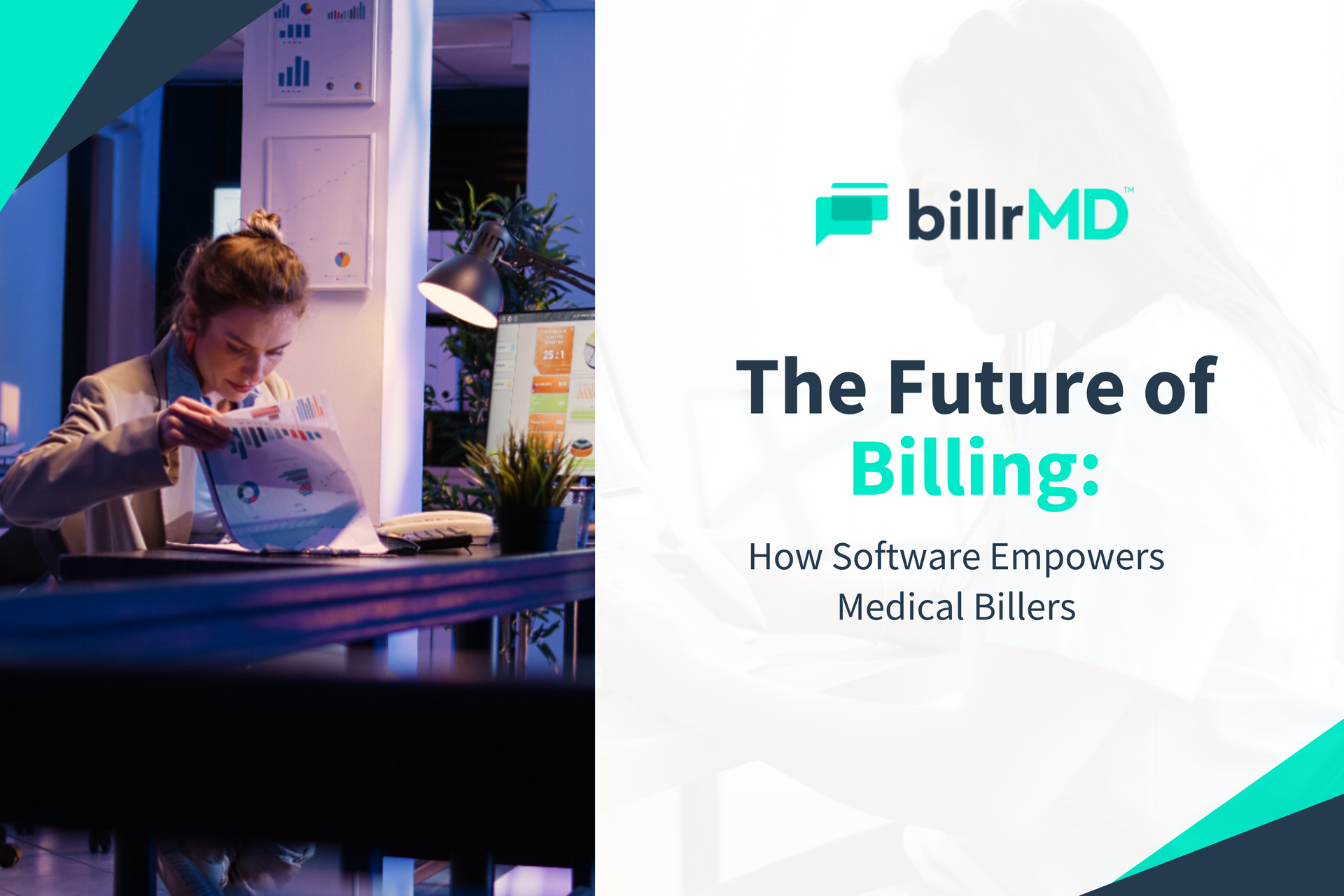 Using medical billing software, a billing specialist analyzes the clinic's financial performance.