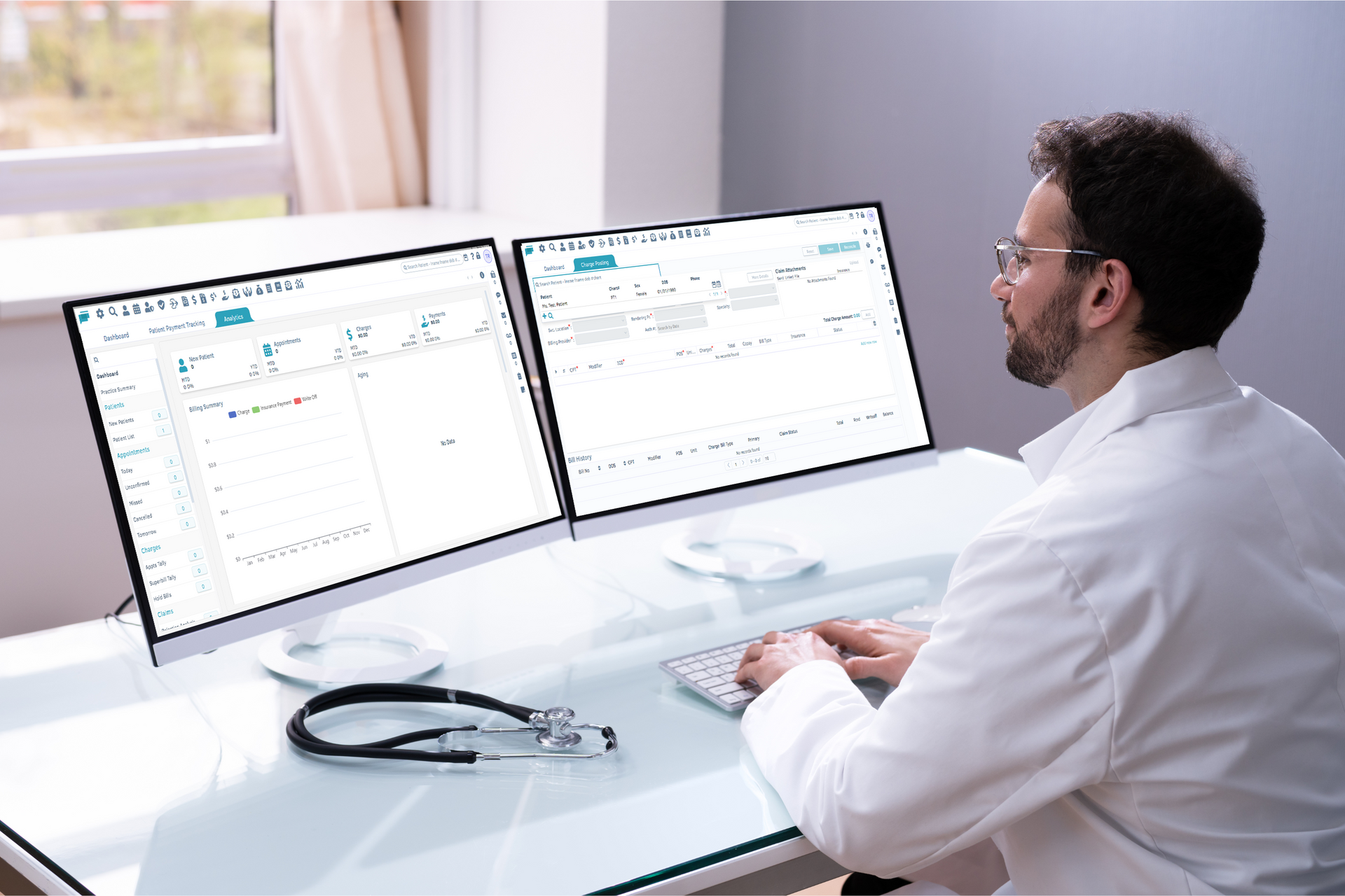 Healthcare worker navigating a medical billing software interface