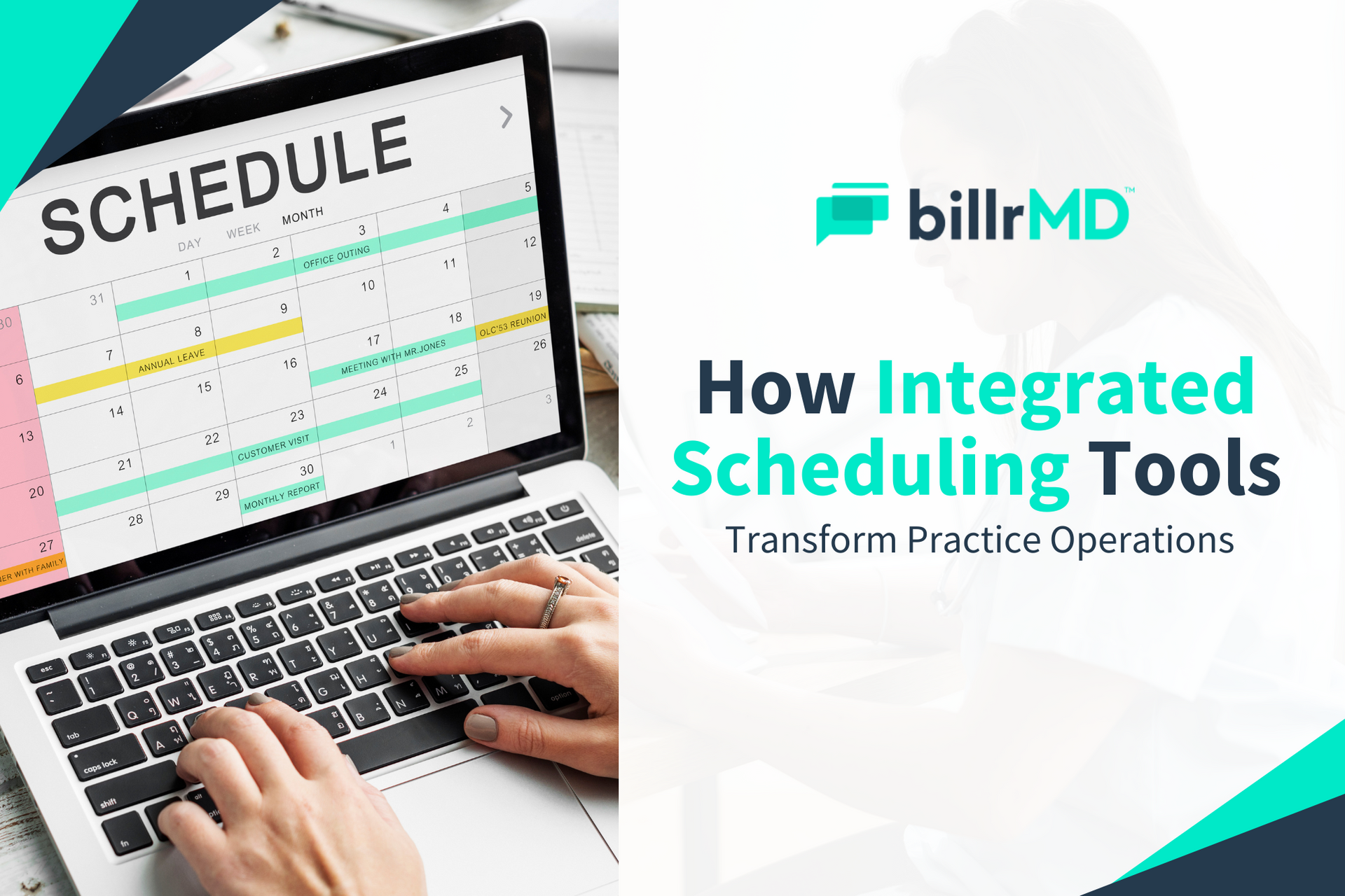 A healthcare staff efficiently manages appointments using integrated scheduling tools on a laptop.