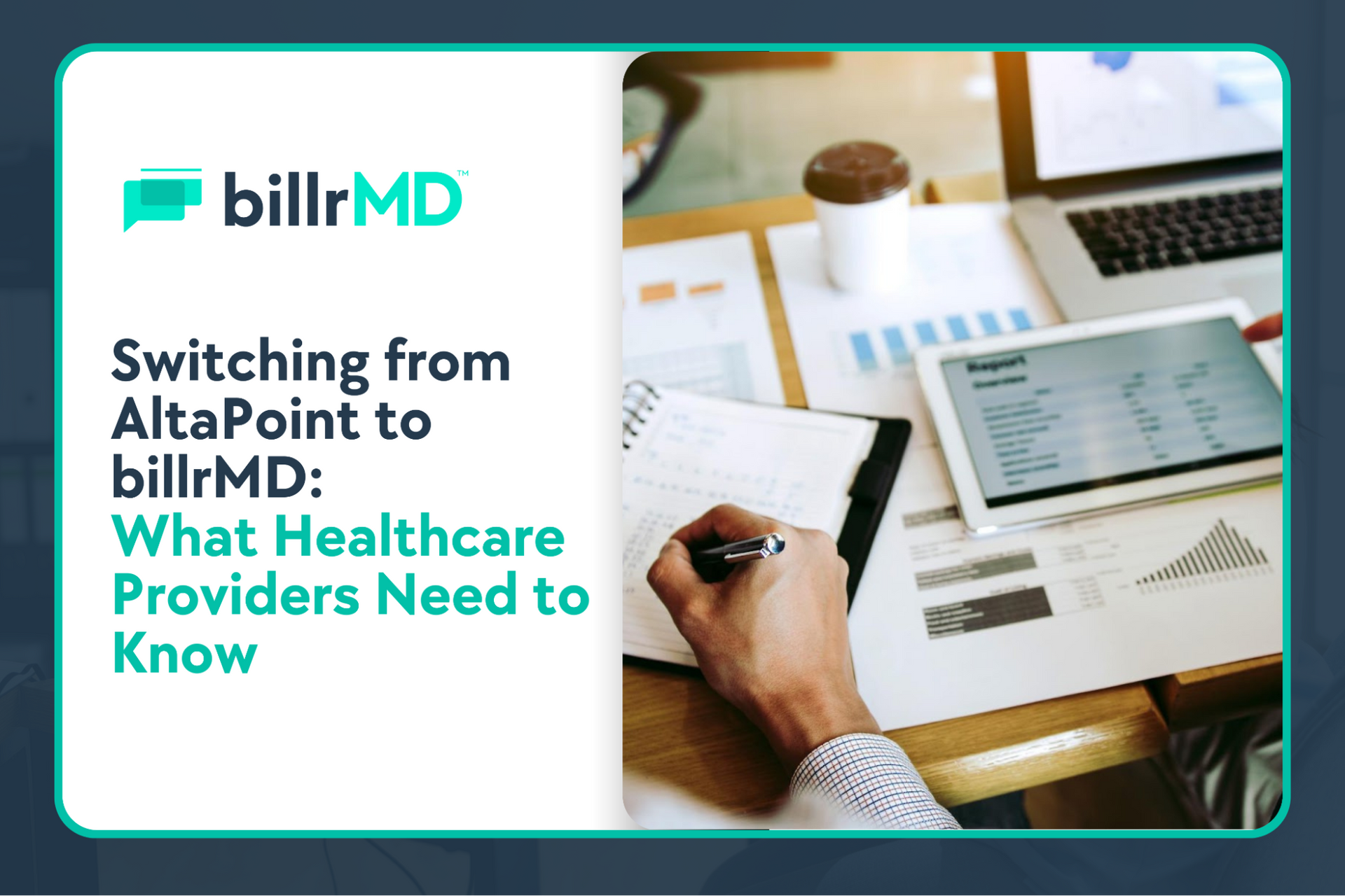 Healthcare administrators comparing AltaPoint and billrMD dashboards while reviewing modern billing 