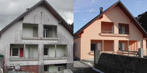 Une photo avant et après d'une maison en cours de rénovation