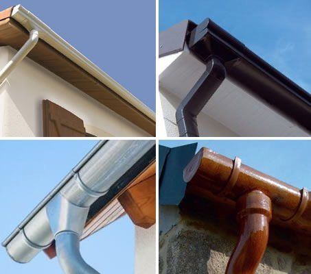 Quatre photos de différents types de gouttières sur une maison