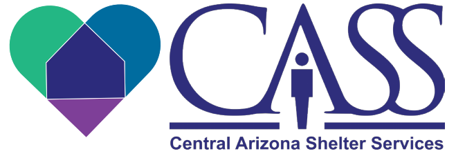 Logo for Central Arizona Shelter Services: heart with house shape,