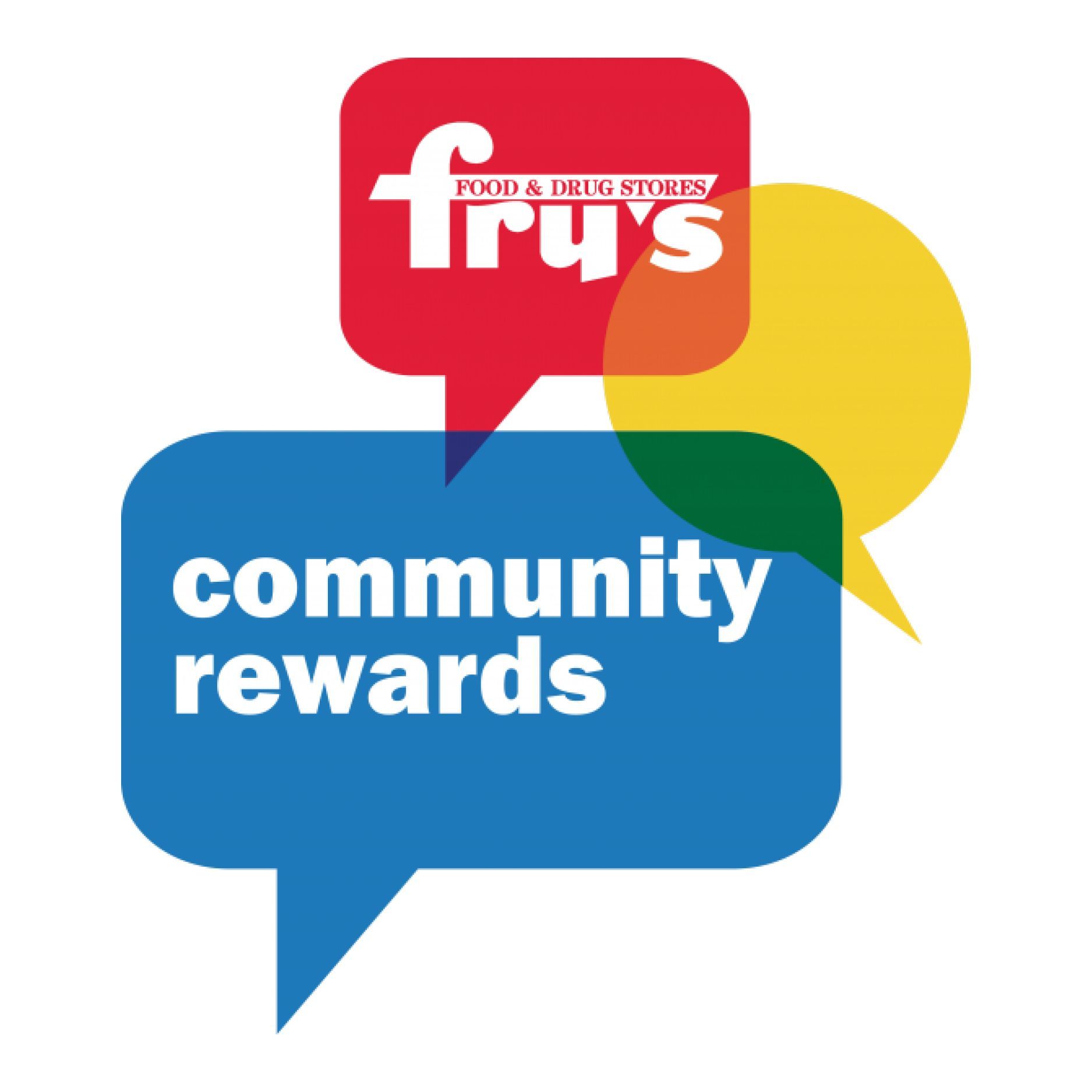 Fry's Food and Drug Stores Community Rewards logo in speech bubbles: red, blue, yellow, and green.