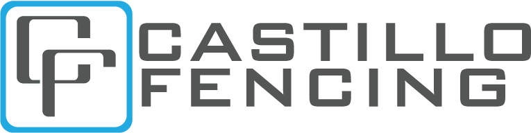 The logo for castillo fencing is gray and blue.