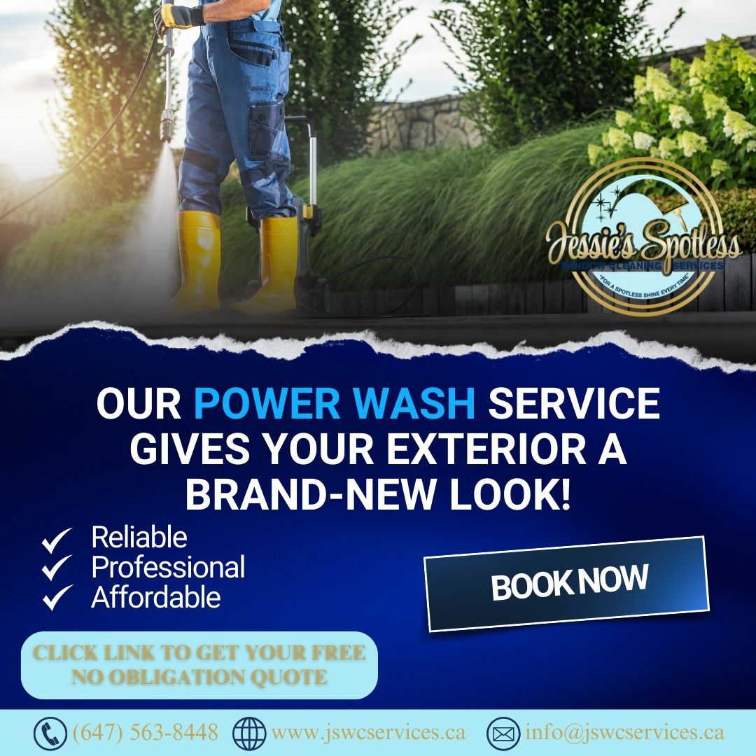 An advertisement for a power wash service that gives your exterior a brand new look