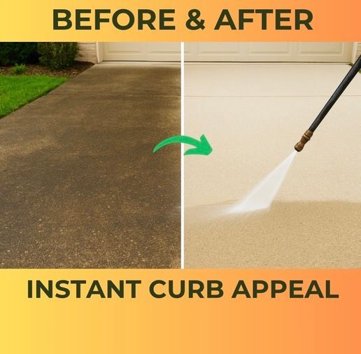 A before and after picture of a driveway being cleaned