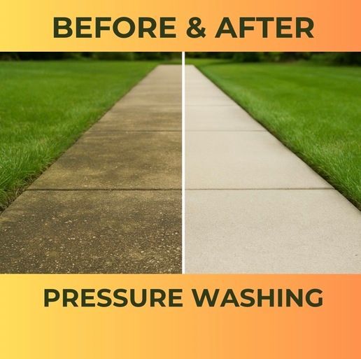 A picture of a sidewalk before and after pressure washing
