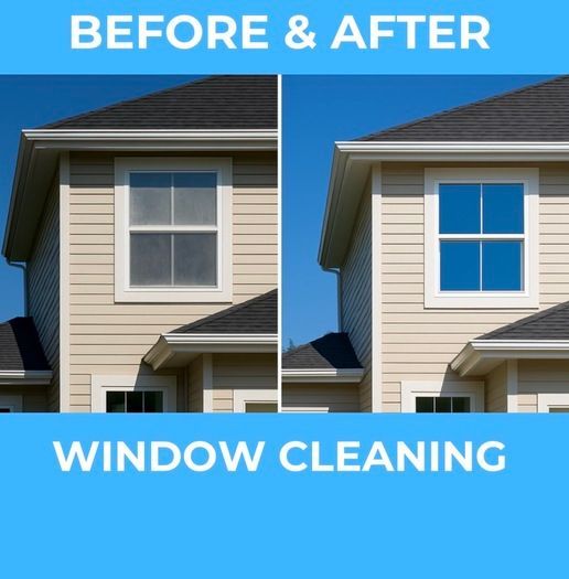A picture of a house before and after window cleaning