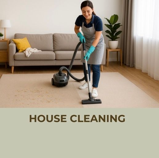 A woman is using a vacuum cleaner in a living room.