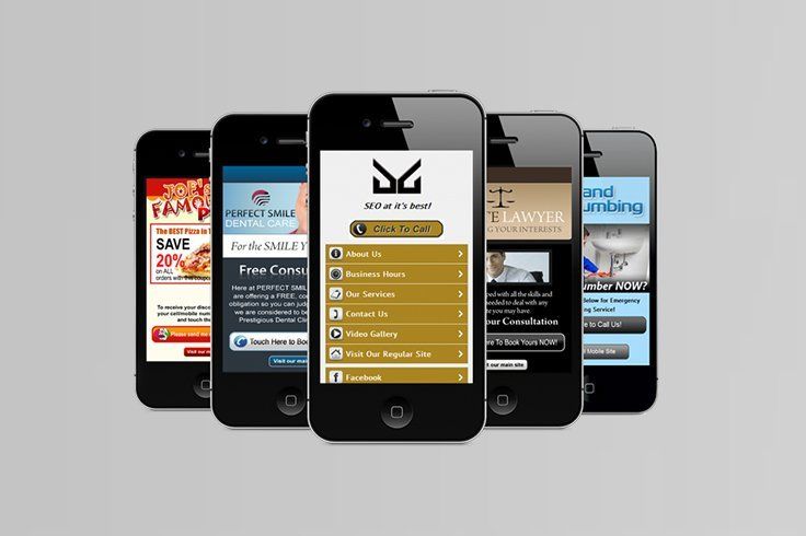 A group of cell phones are displayed on a white background