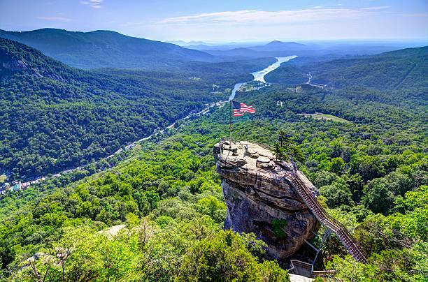 Romantic mountain views of Chimney Rock State Park near Serenity Ridge, a perfect Western North Carolina wedding destination