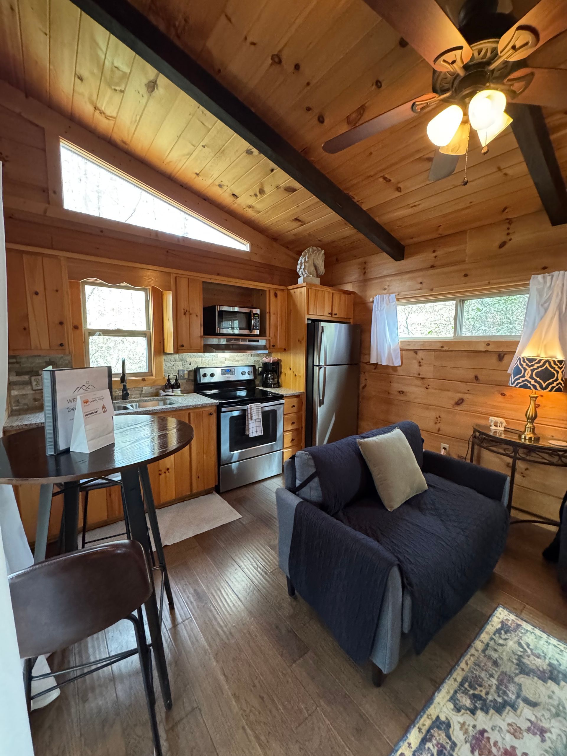 Kitchen in Cabin E at Serenity Ridge for wedding guest lodging