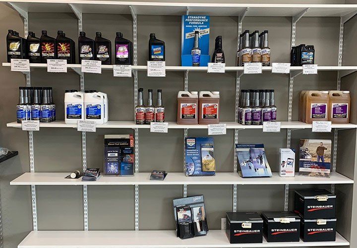 Products Displays On Shelves at Central Plains Diesel & Repair in Salina, KS