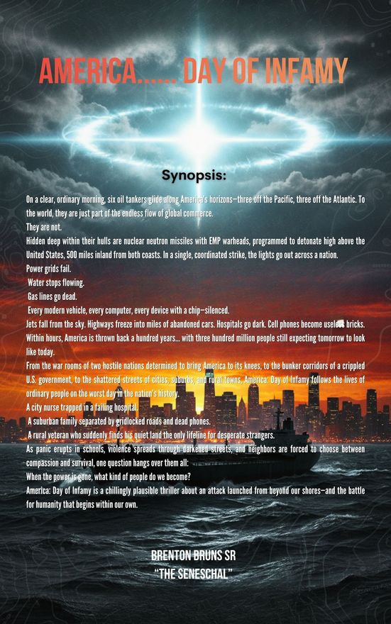 Poster: Glowing light over a city. Boat in water. Text: