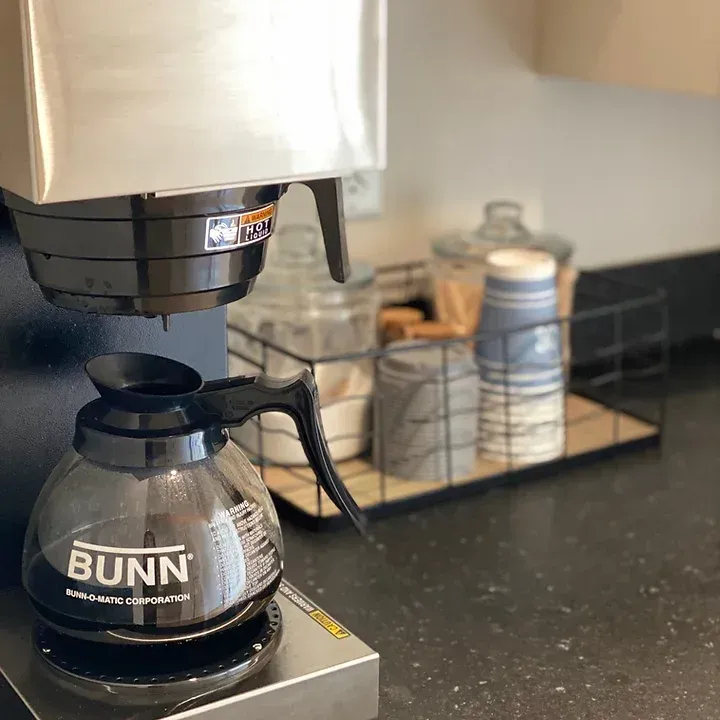A coffee maker is sitting on a counter