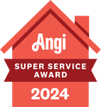 A red house with the words angi super service award 2024 on it