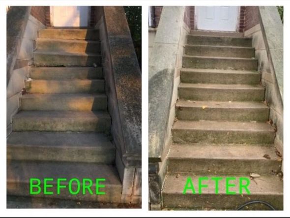 A before and after photo of a set of stairs