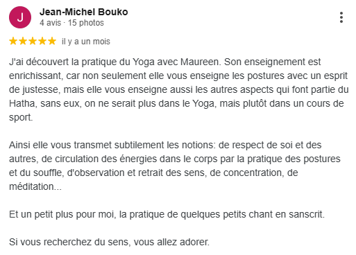 Une capture d'écran d'un avis Google pour un studio de yoga.