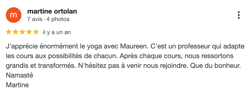 Une capture d'écran d'un avis Google sur Martine Artolan