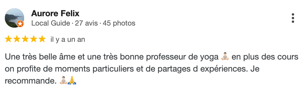 Une capture d'écran d'une critique Facebook pour Aurora Felix